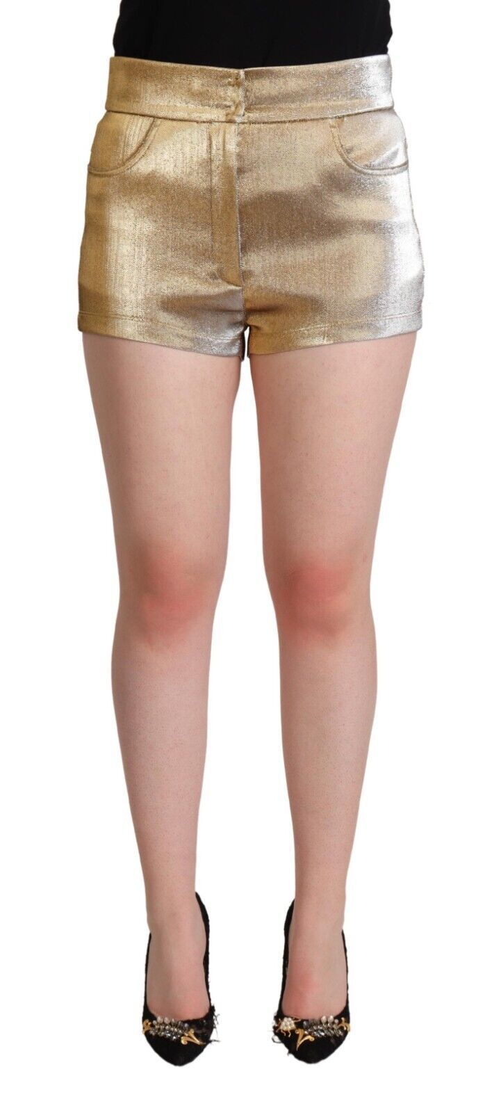 Dolce & Gabbana | Metallic Gold Cotton Mid Waist Hot Pants Shorts