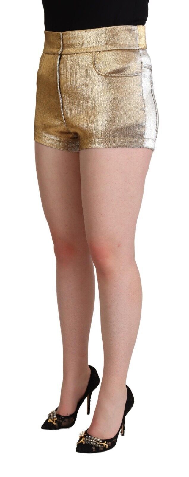Dolce & Gabbana | Metallic Gold Cotton Mid Waist Hot Pants Shorts