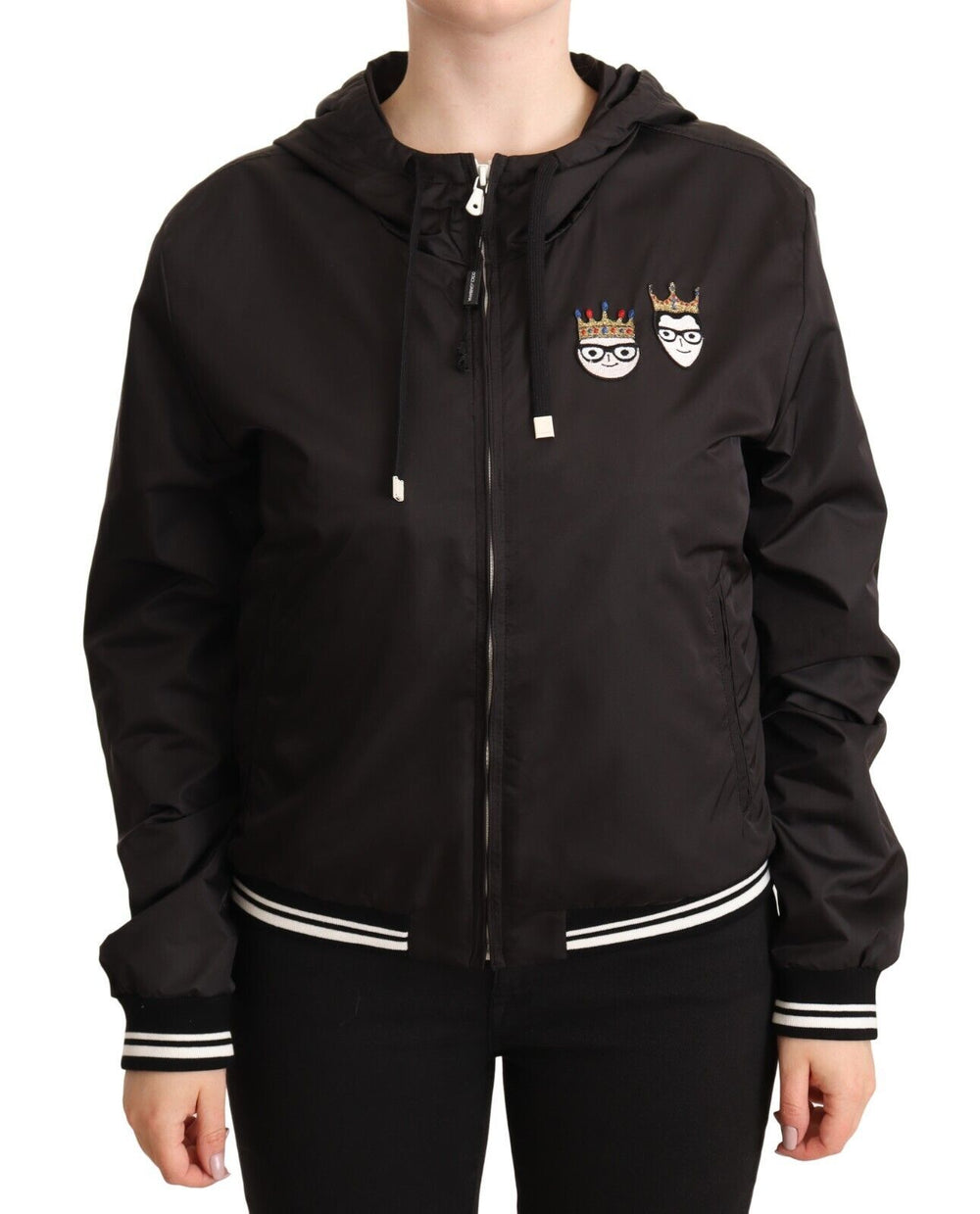 Dolce & Gabbana | Black Polyester Hooded Bomber Full Zip Jacket