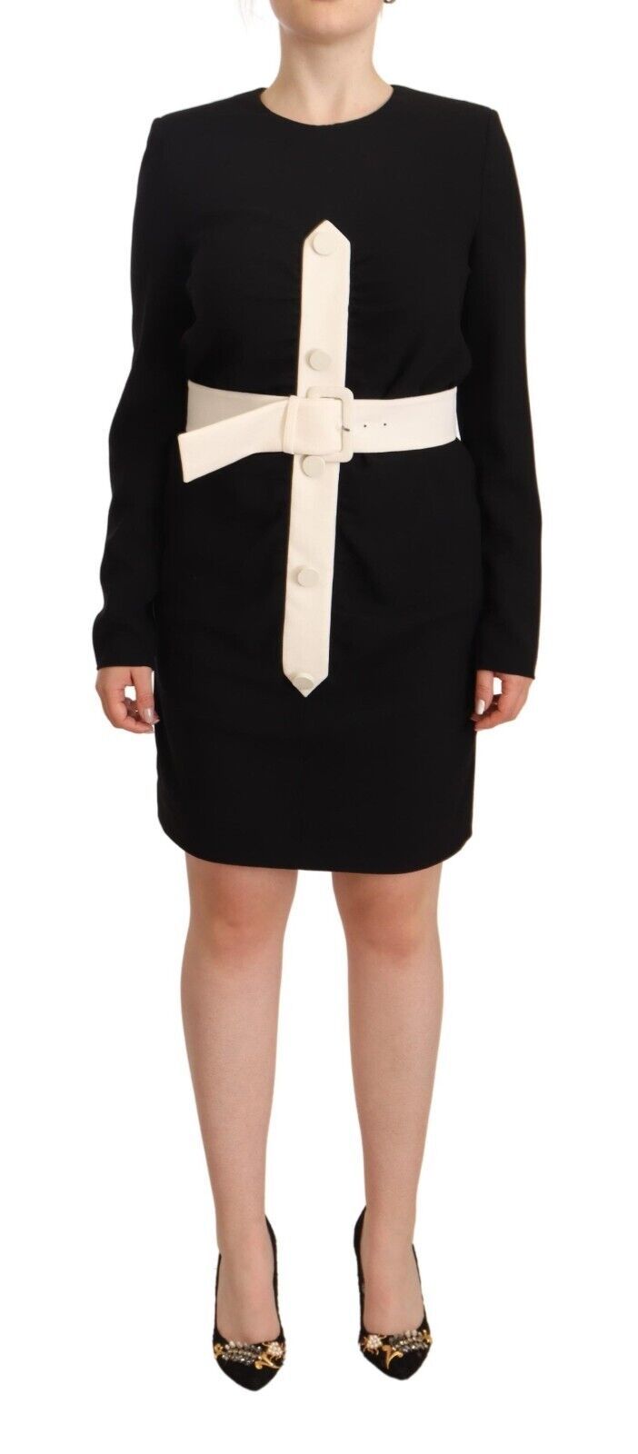 Givenchy | Black Wool Long Sleeves Belted Mini Sheath Dress