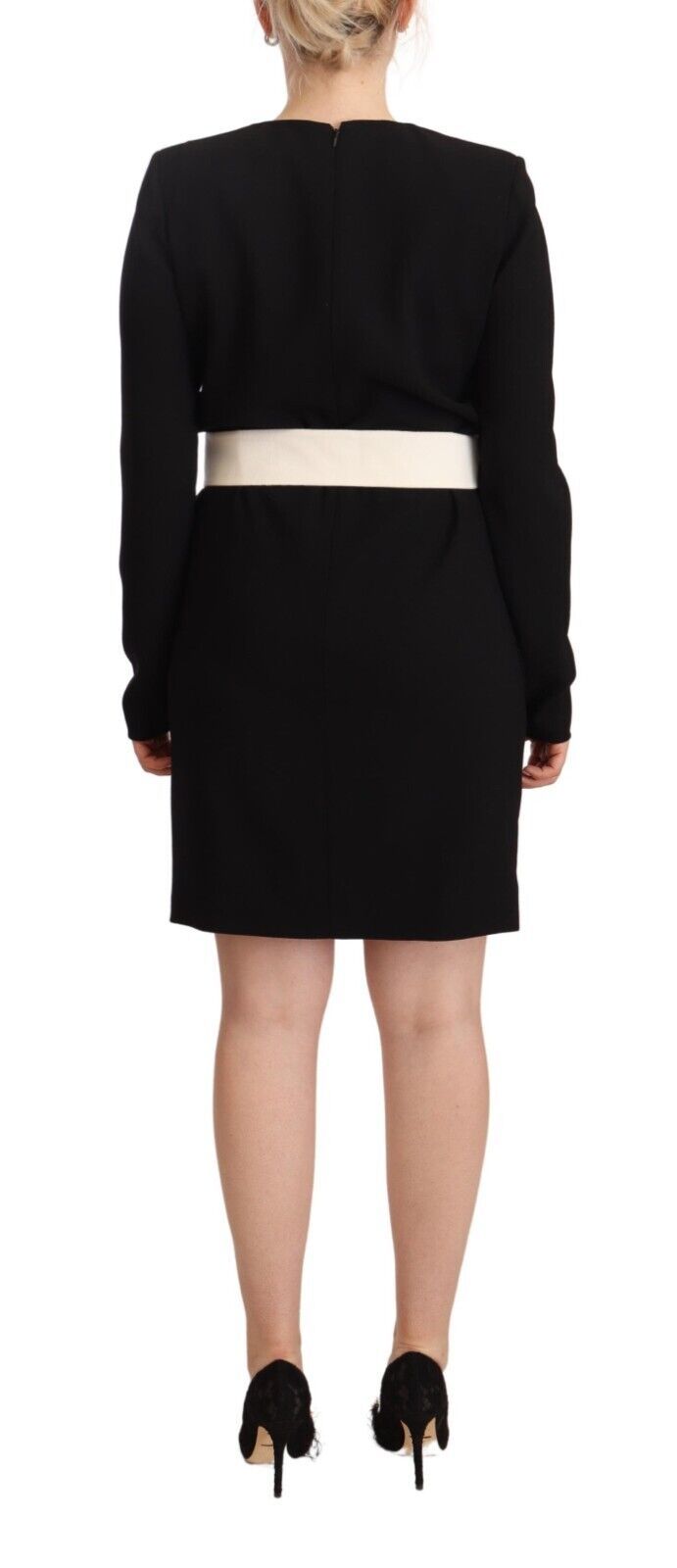 Givenchy | Black Wool Long Sleeves Belted Mini Sheath Dress