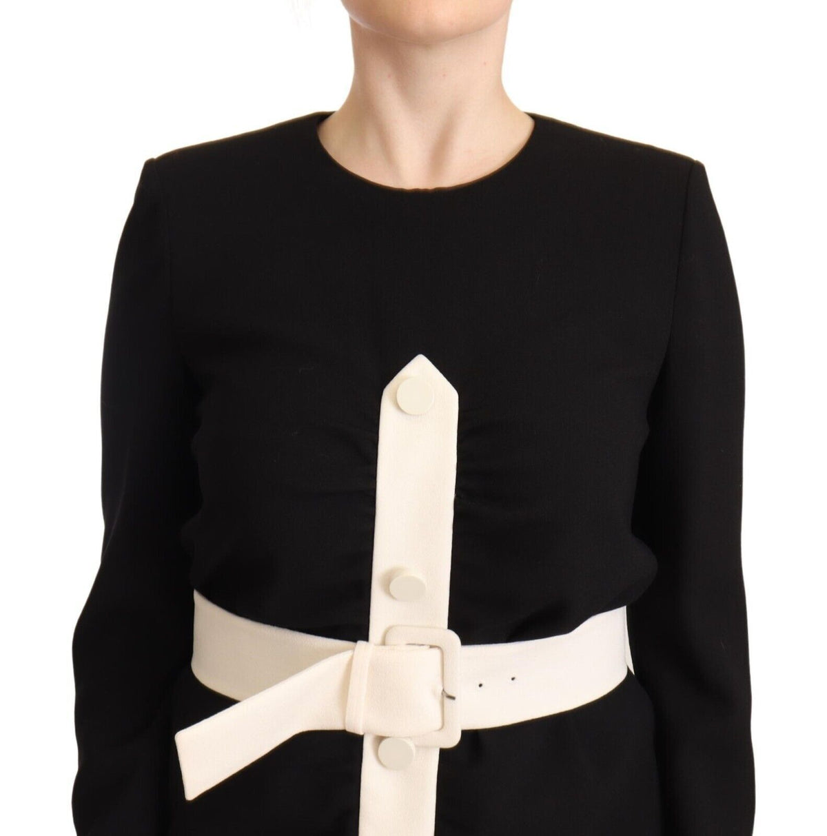 Givenchy | Black Wool Long Sleeves Belted Mini Sheath Dress