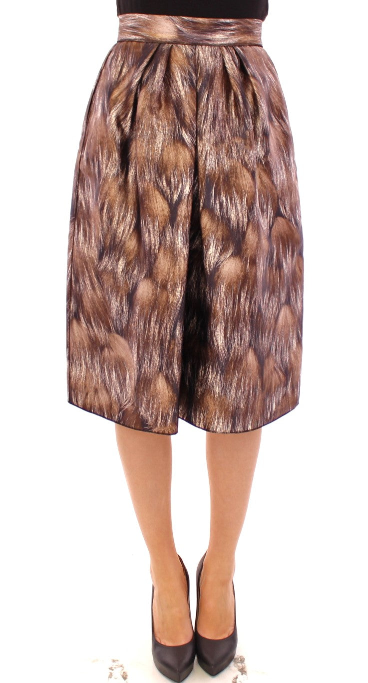 Dolce & Gabbana | Brown Floral Silk Straight Full Skirt