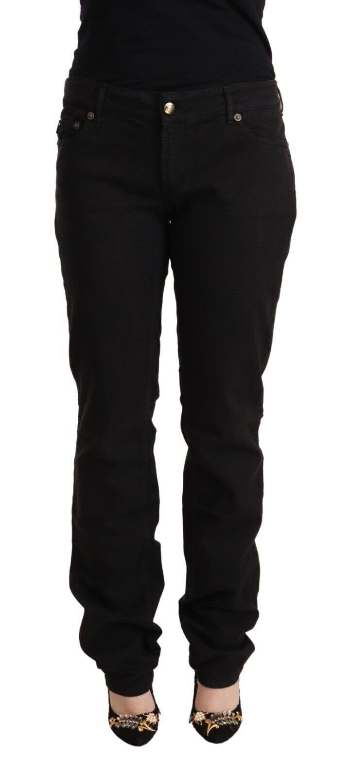 Just Cavalli | Black Mid Waist Denim Cotton Skinny Jeans