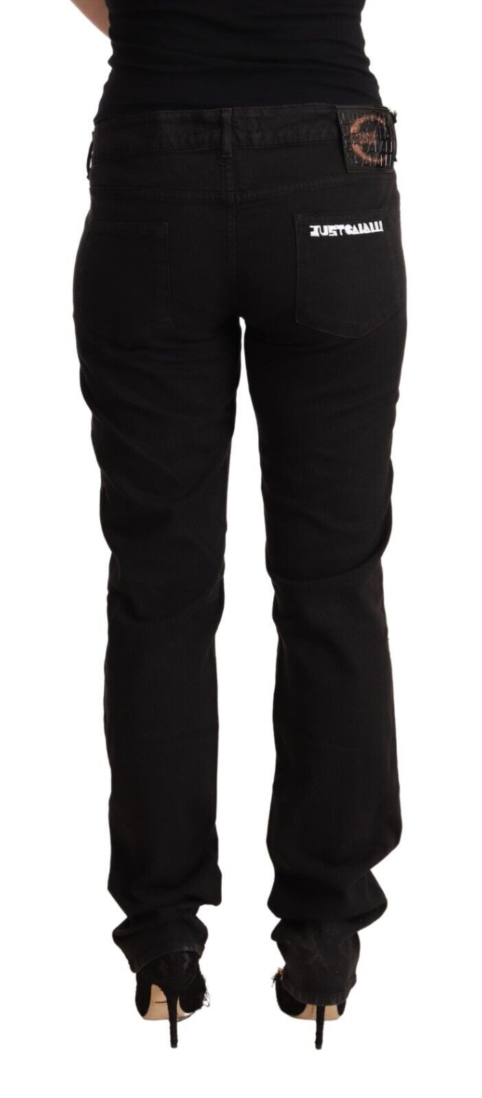 Just Cavalli | Black Mid Waist Denim Cotton Skinny Jeans