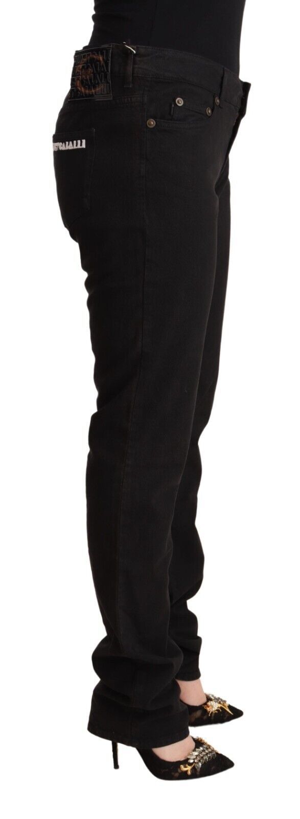 Just Cavalli | Black Mid Waist Denim Cotton Skinny Jeans
