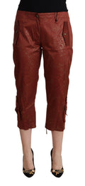 Just Cavalli | Brown Lurex Mid Waist Cotton Cropped Capri Pants