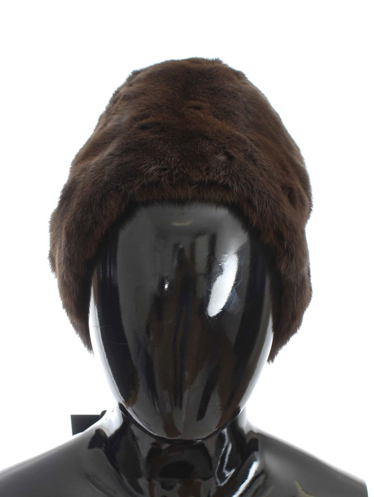 Dolce & Gabbana | Brown Weasel Fur Womens Cashmere Hat Beanie