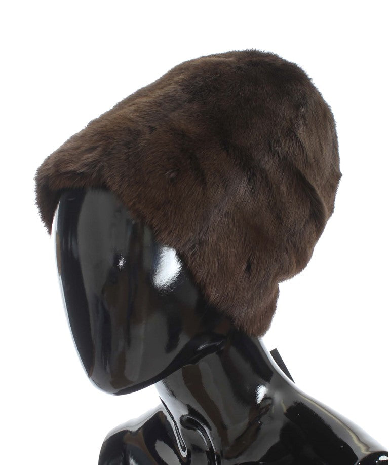 Dolce & Gabbana | Brown Weasel Fur Womens Cashmere Hat Beanie