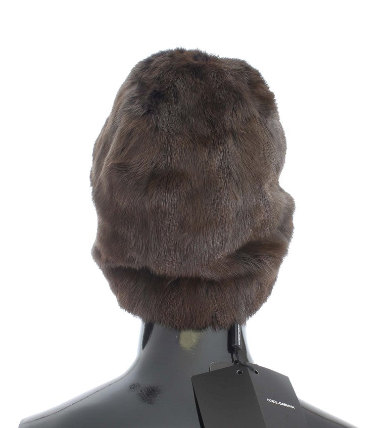 Dolce & Gabbana | Brown Weasel Fur Womens Cashmere Hat Beanie