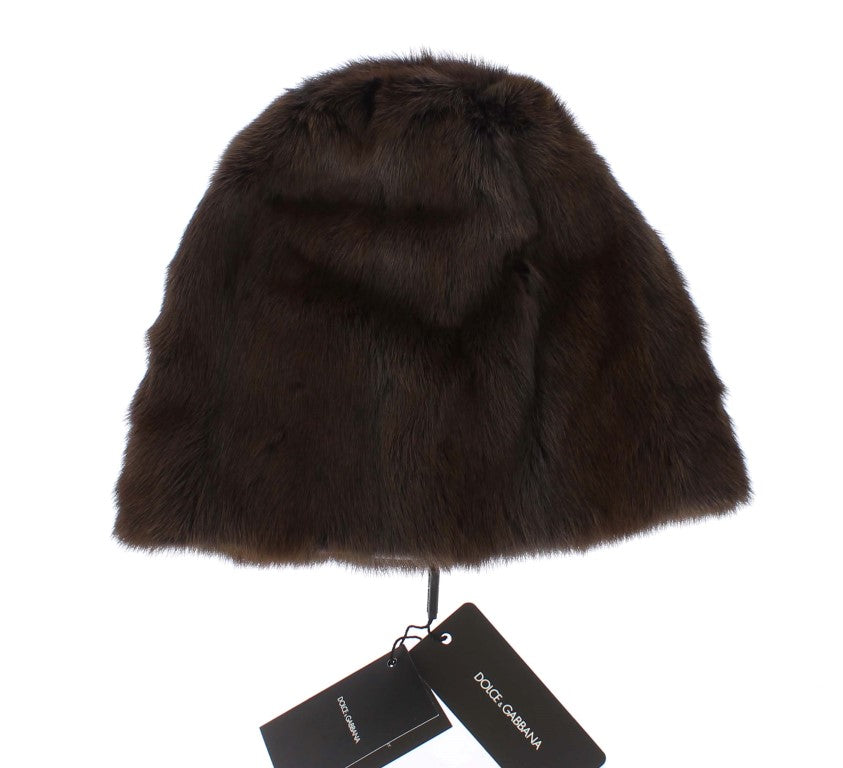 Dolce & Gabbana | Brown Weasel Fur Womens Cashmere Hat Beanie
