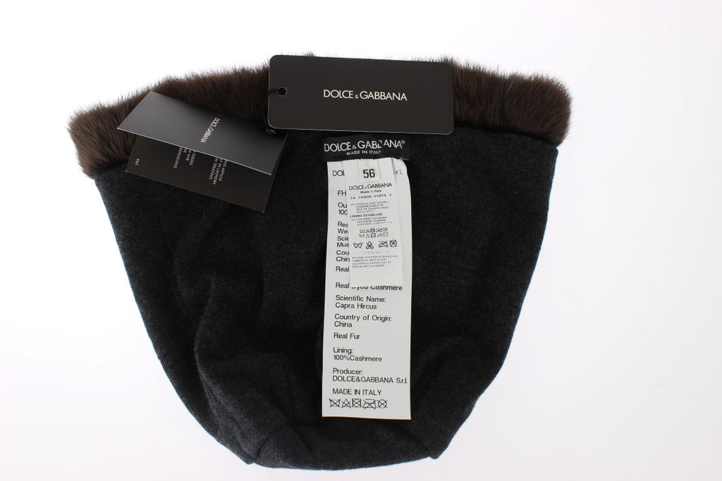 Dolce & Gabbana | Brown Weasel Fur Womens Cashmere Hat Beanie