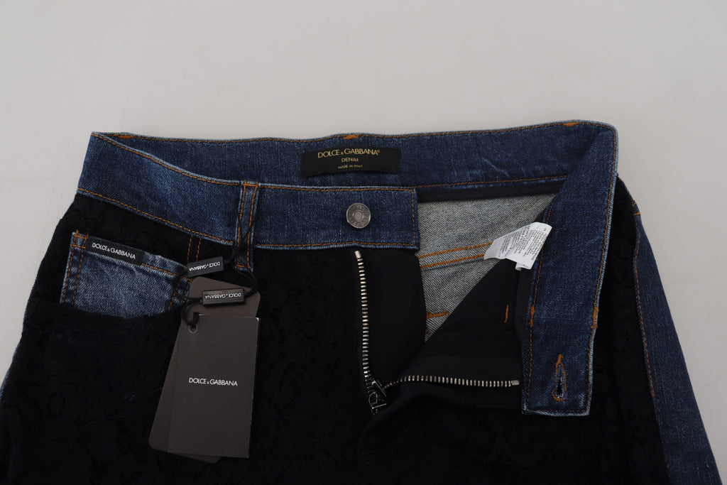 Dolce & Gabbana | Black Floral Lace Front Skinny Denim Jeans
