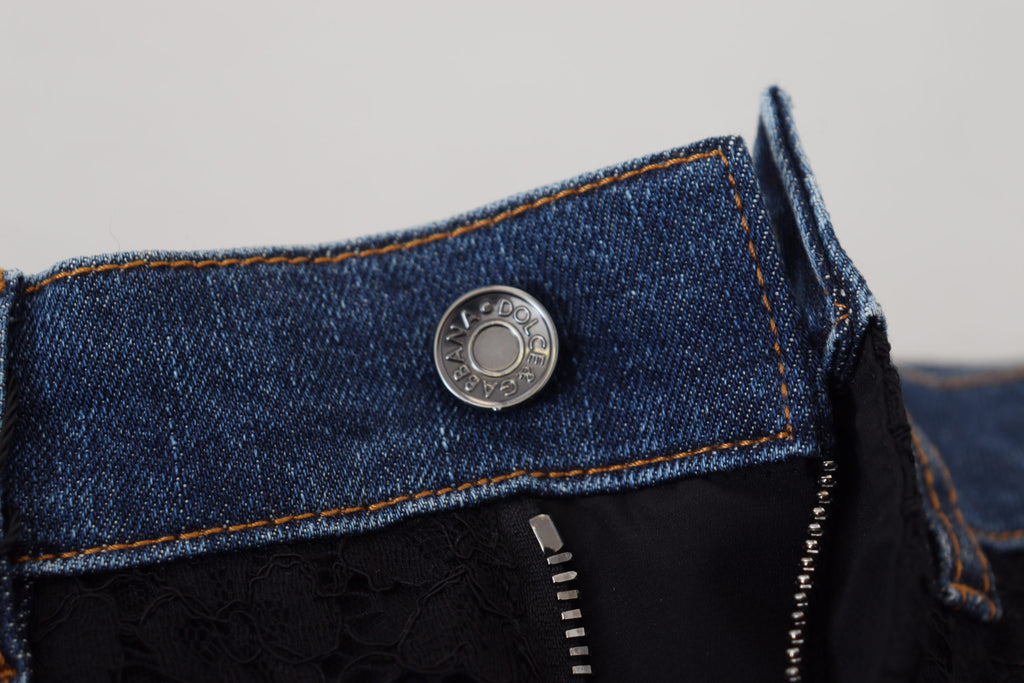Dolce & Gabbana | Black Floral Lace Front Skinny Denim Jeans