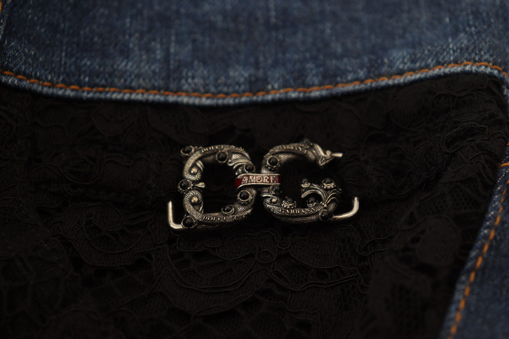Dolce & Gabbana | Black Floral Lace Front Skinny Denim Jeans
