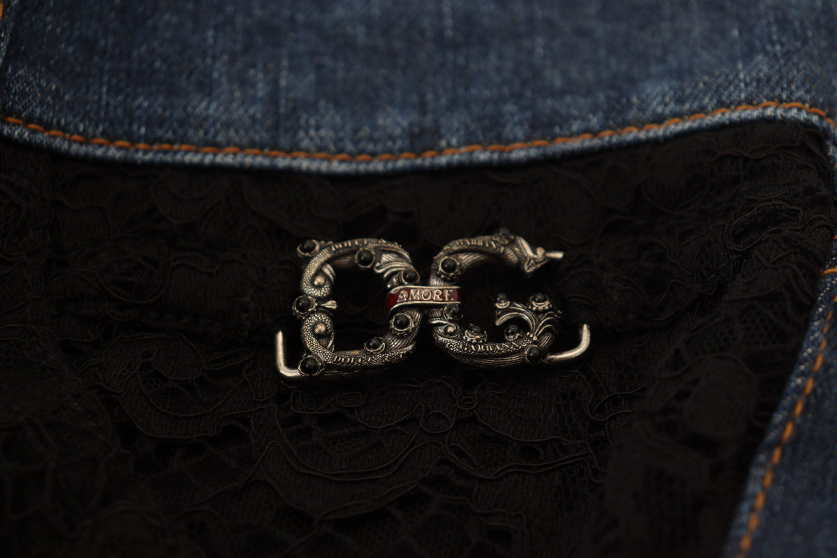 Dolce & Gabbana | Black Floral Lace Front Skinny Denim Jeans