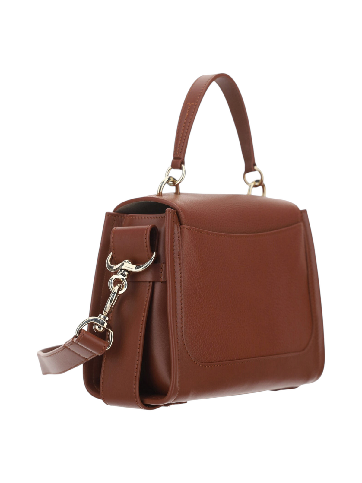 ELEGANT WHISPERS Chloé Tess handbag in sepia brown pebble calf leather with gold hardware and shoulder strap