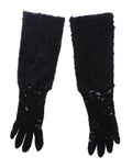 Dolce & Gabbana | Black Lace Wool Lambskin Fur Elbow Gloves