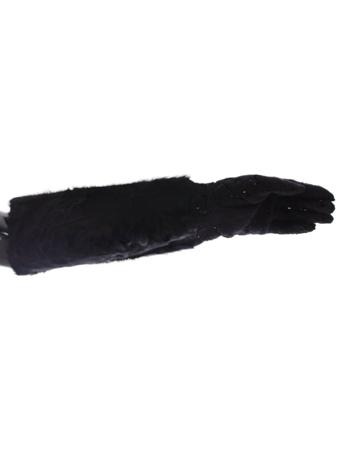 Dolce & Gabbana | Black Lace Wool Lambskin Fur Elbow Gloves