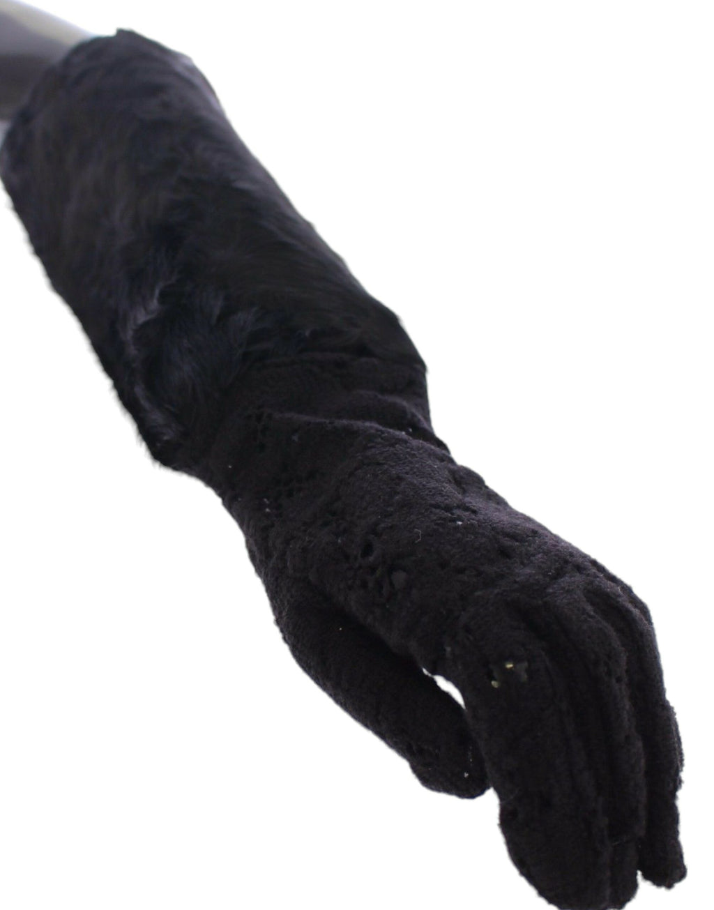 Dolce & Gabbana | Black Lace Wool Lambskin Fur Elbow Gloves