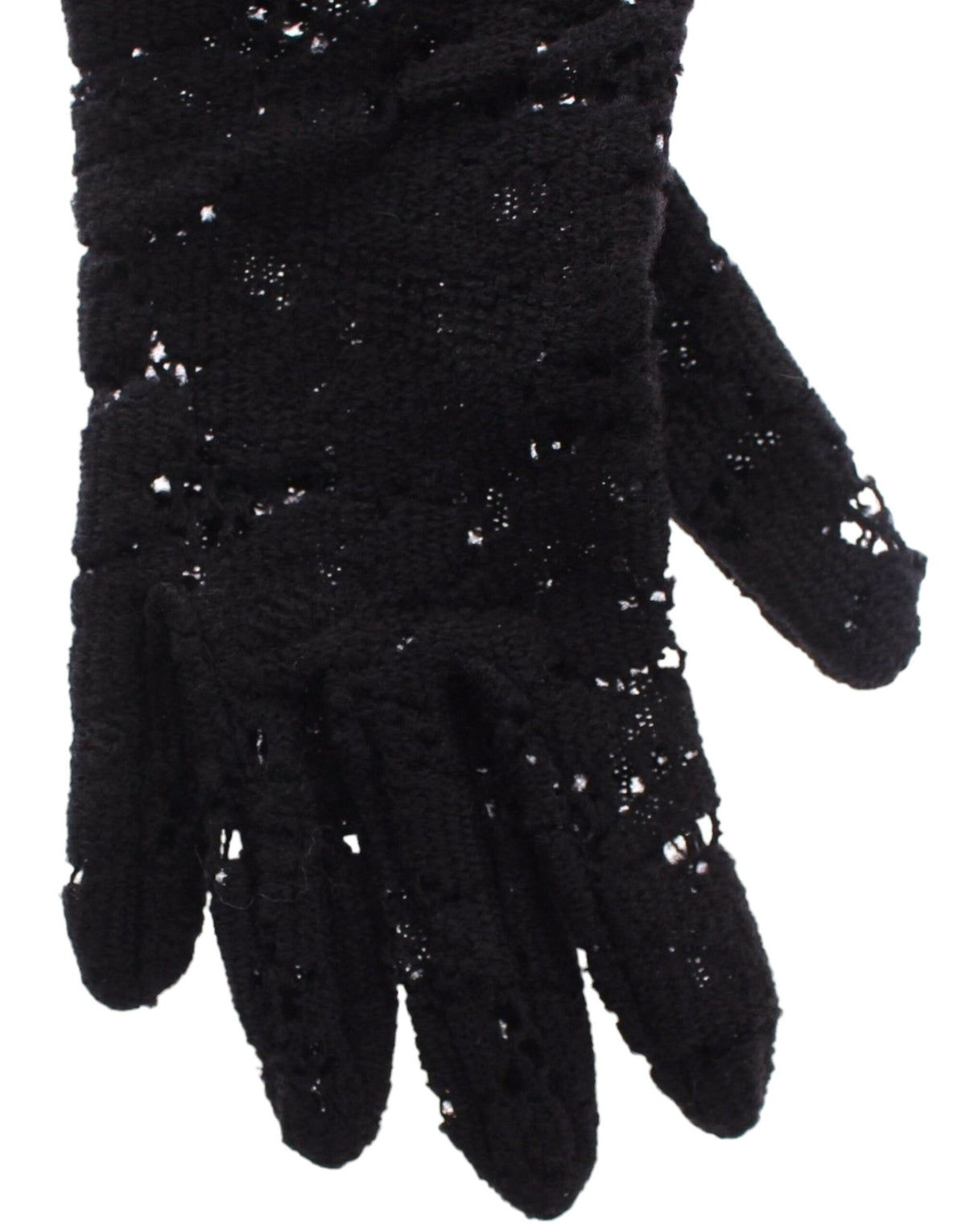 Dolce & Gabbana | Black Lace Wool Lambskin Fur Elbow Gloves