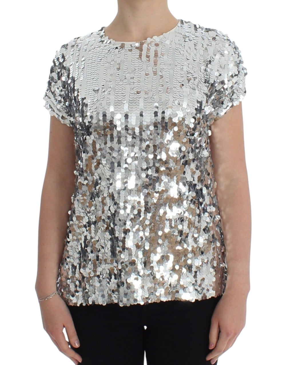 Dolce & Gabbana | Silver Sequined Crewneck Blouse T-shirt Top