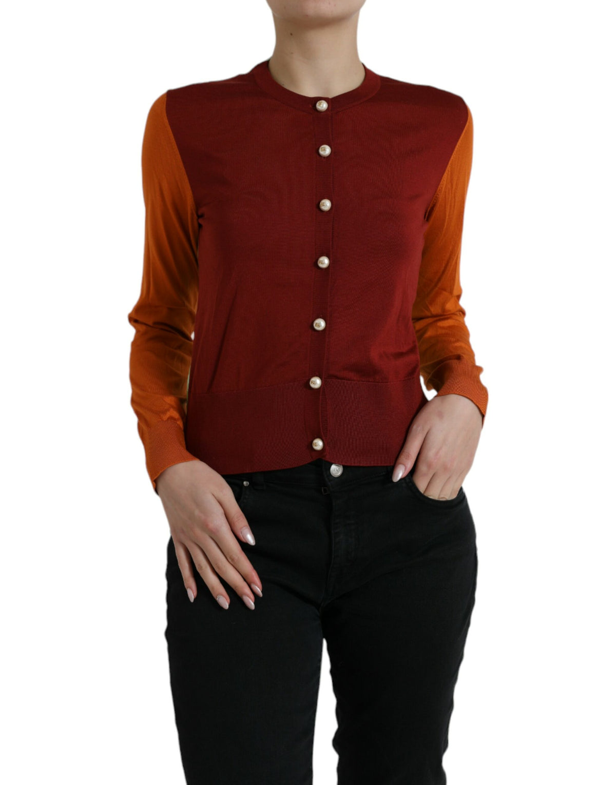 Dolce & Gabbana | Multicolor Silk Crewneck Cardigan Sweater