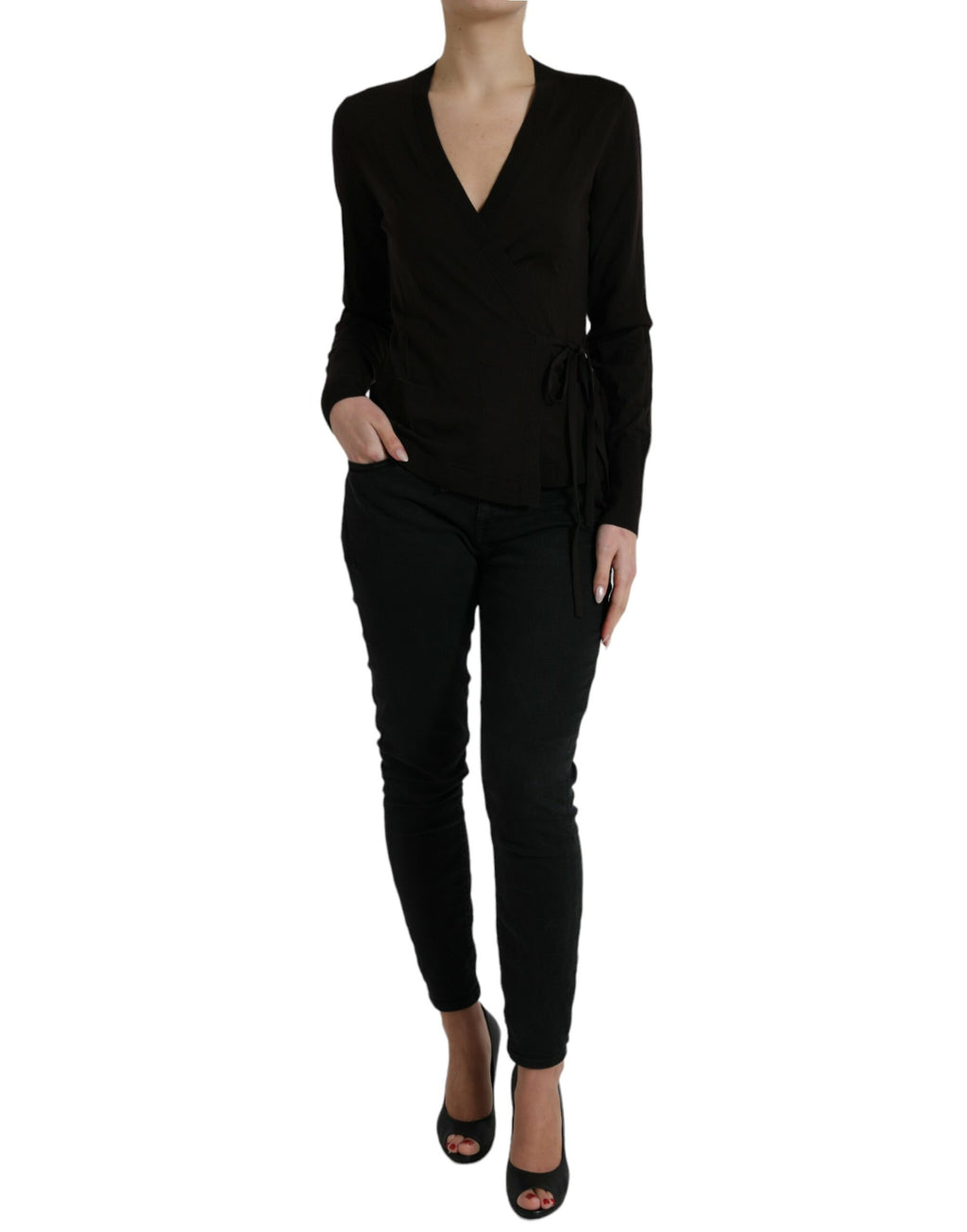 Dolce & Gabbana | Black Wool V-neck Crossed Cardigan Sweater