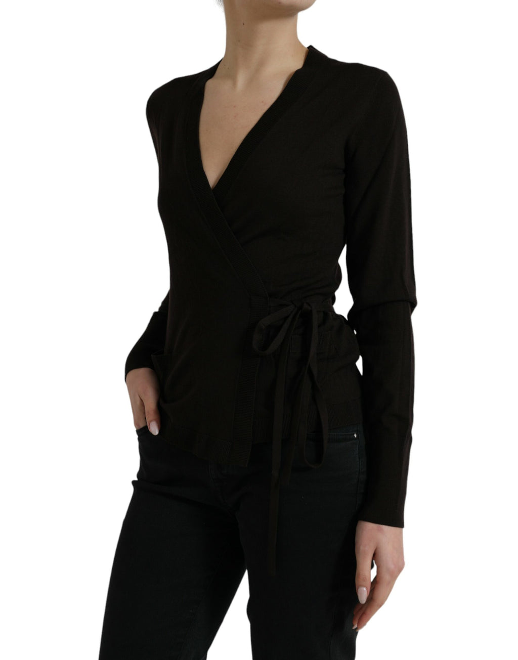 Dolce & Gabbana | Black Wool V-neck Crossed Cardigan Sweater