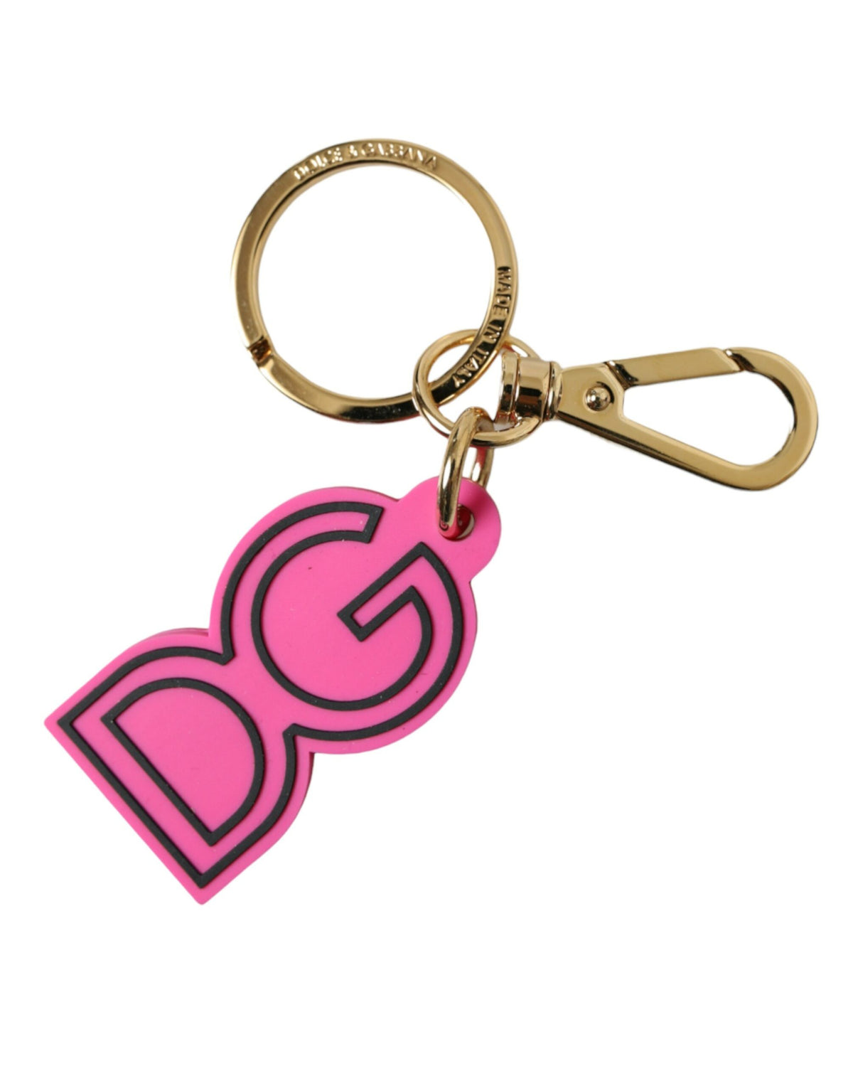 Dolce & Gabbana | Pink Rubber Gold Tone Metal DG Logo Keyring Keychain
