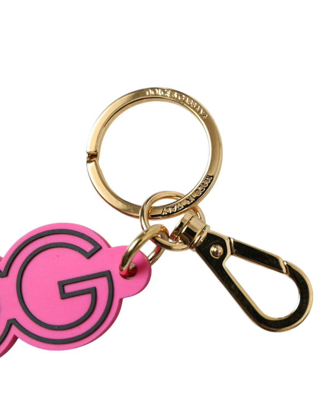 Dolce & Gabbana | Pink Rubber Gold Tone Metal DG Logo Keyring Keychain