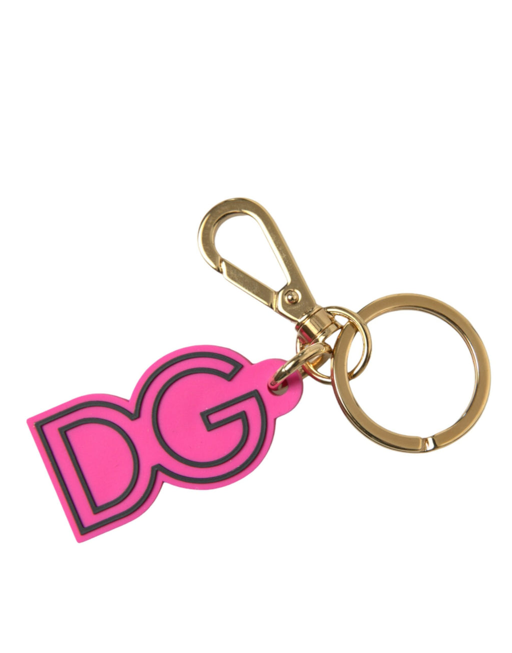 Dolce & Gabbana | Pink Rubber Gold Tone Metal DG Logo Keyring Keychain