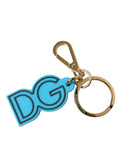 Dolce & Gabbana | Blue Rubber Gold Tone Metal DG Logo Keyring Keychain