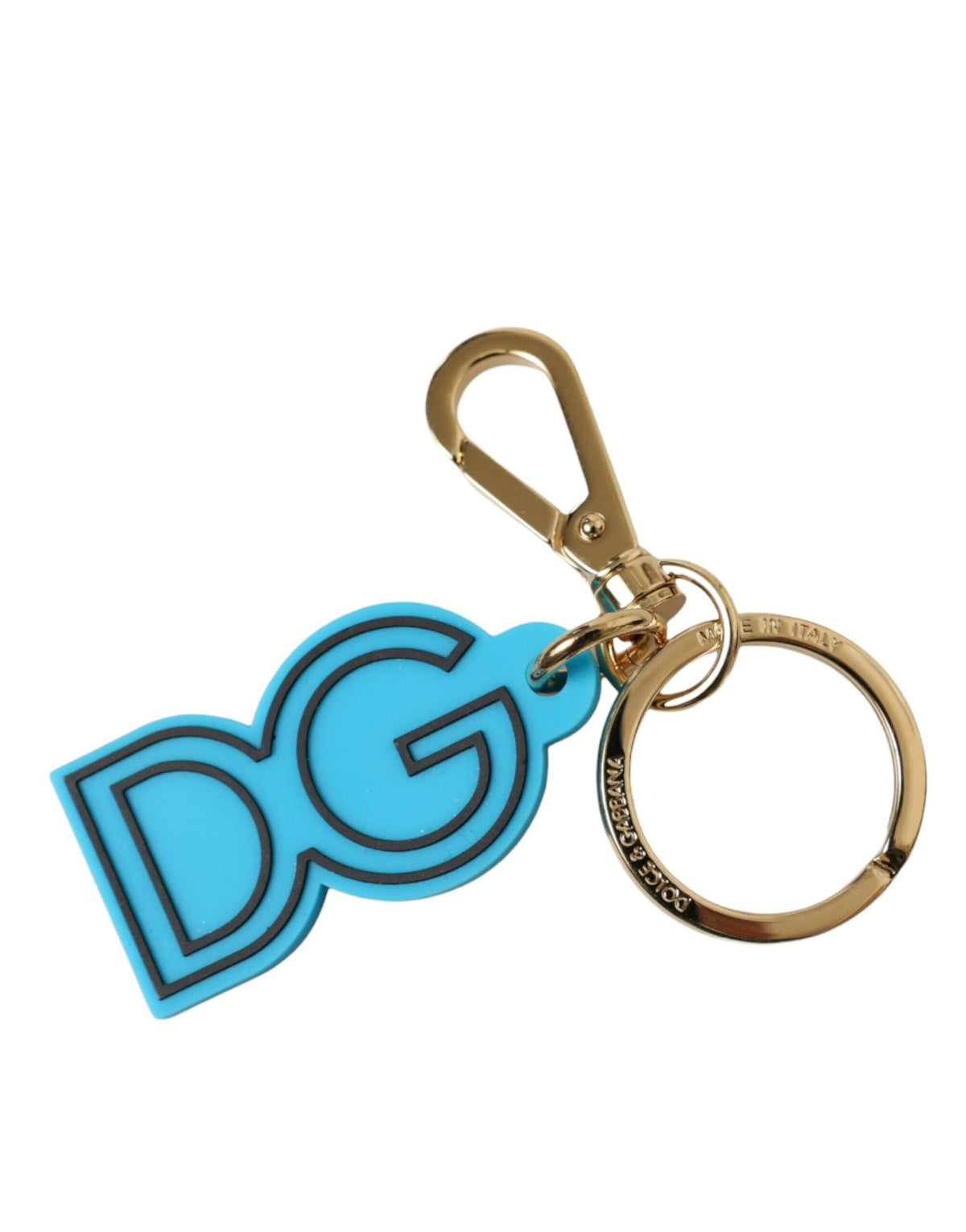 Dolce & Gabbana | Blue Rubber Gold Tone Metal DG Logo Keyring Keychain