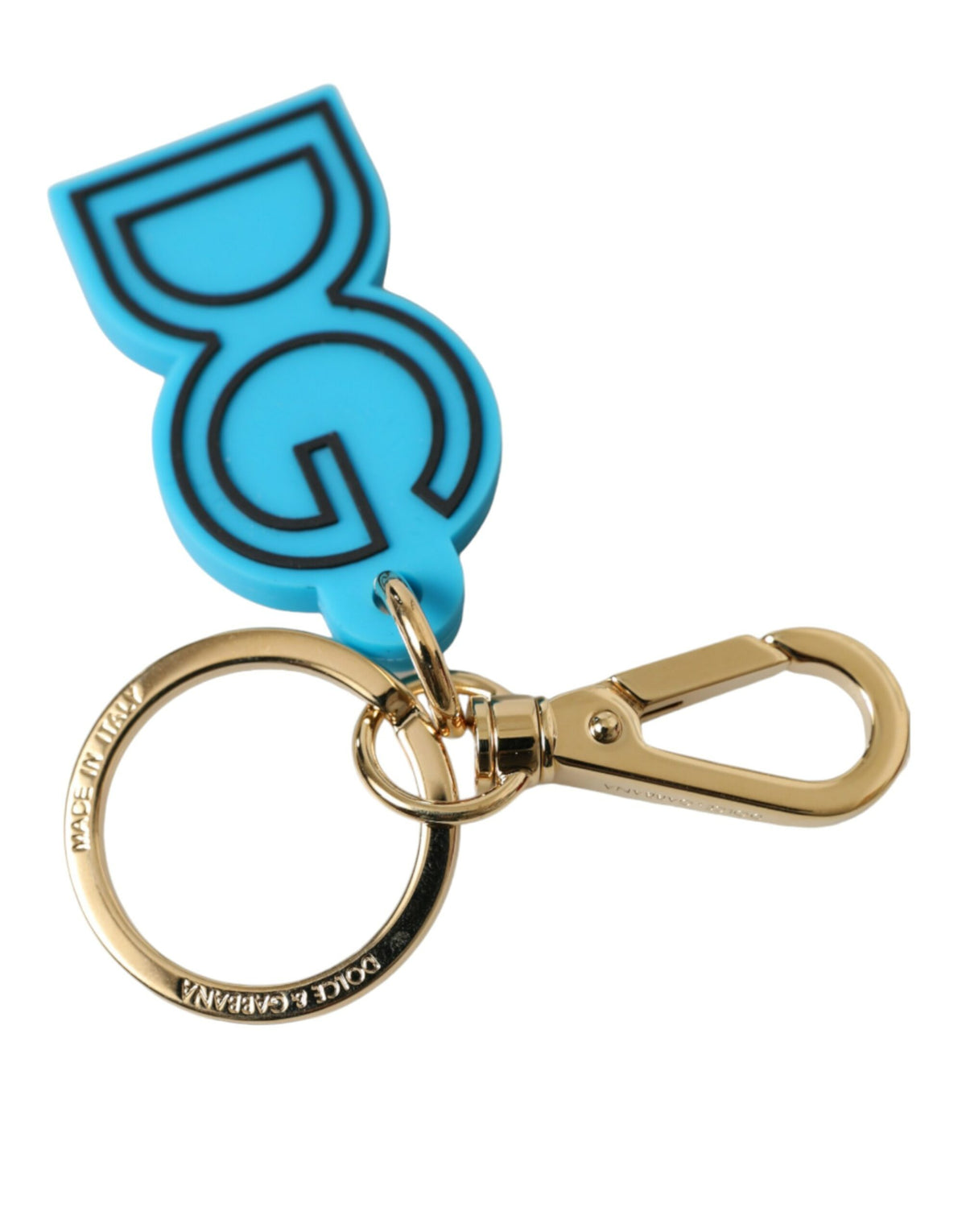 Dolce & Gabbana | Blue Rubber Gold Tone Metal DG Logo Keyring Keychain