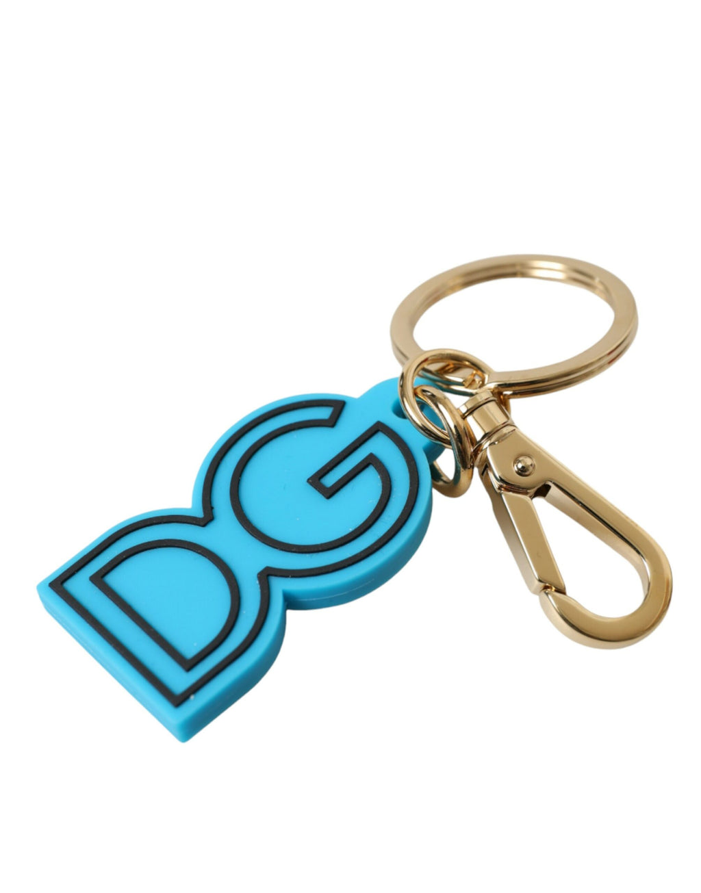 Dolce & Gabbana | Blue Rubber Gold Tone Metal DG Logo Keyring Keychain