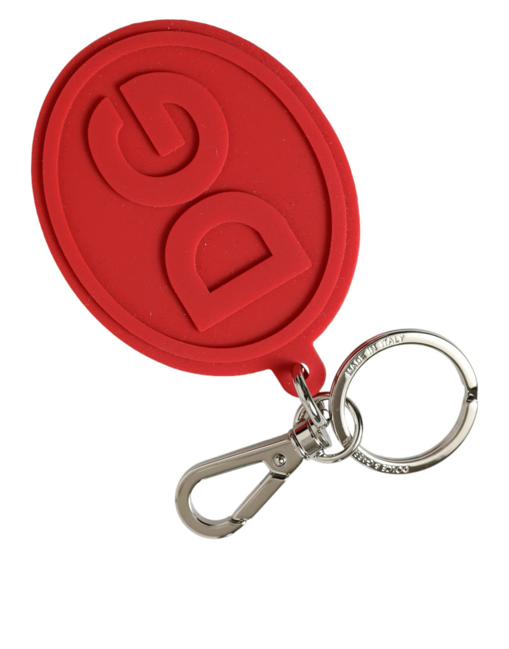 Dolce & Gabbana | Red Rubber DG Logo Silver Brass Metal Keyring Keychain