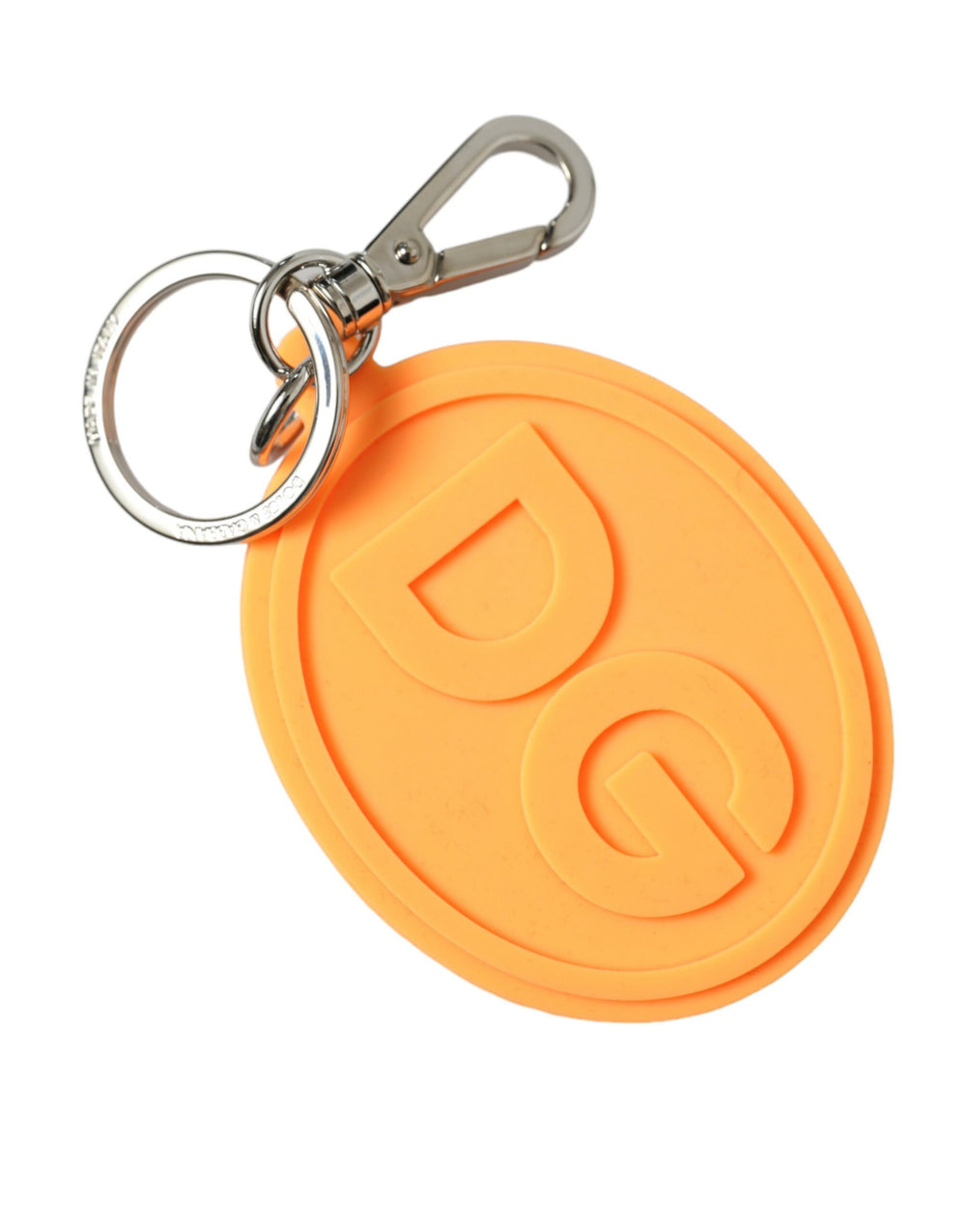 Dolce & Gabbana | Orange Rubber DG Logo Silver Brass Metal Keyring Keychain