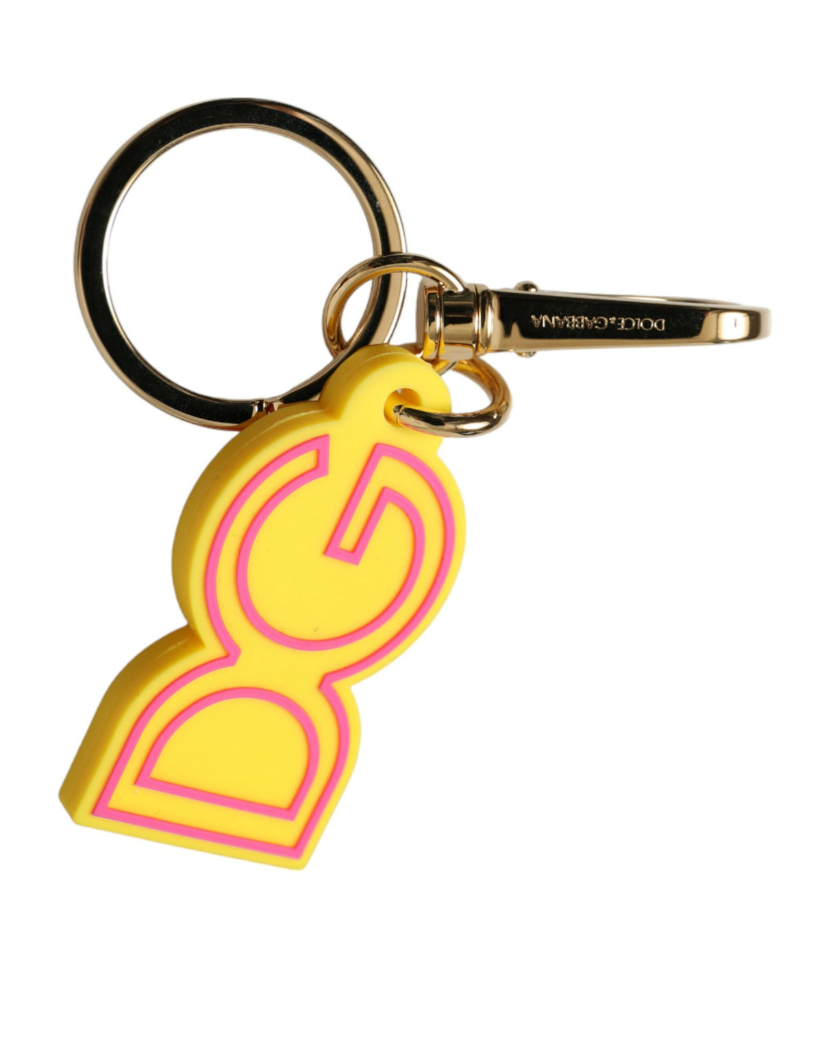 Dolce & Gabbana | Yellow Rubber Gold Tone Metal DG Logo Keyring Keychain