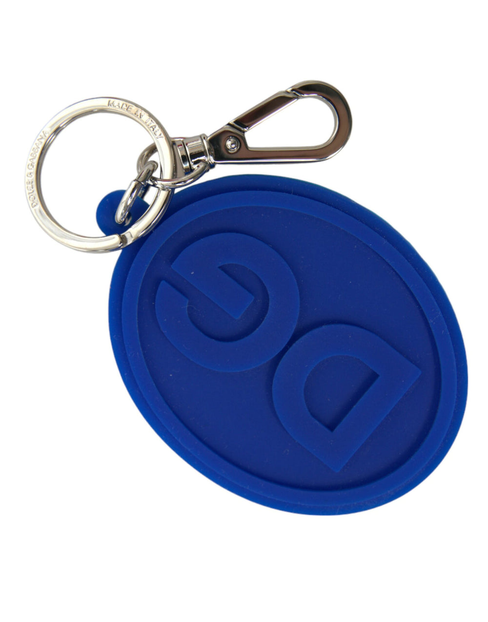 Dolce & Gabbana | Blue Rubber DG Logo Silver Brass Metal Keyring Keychain
