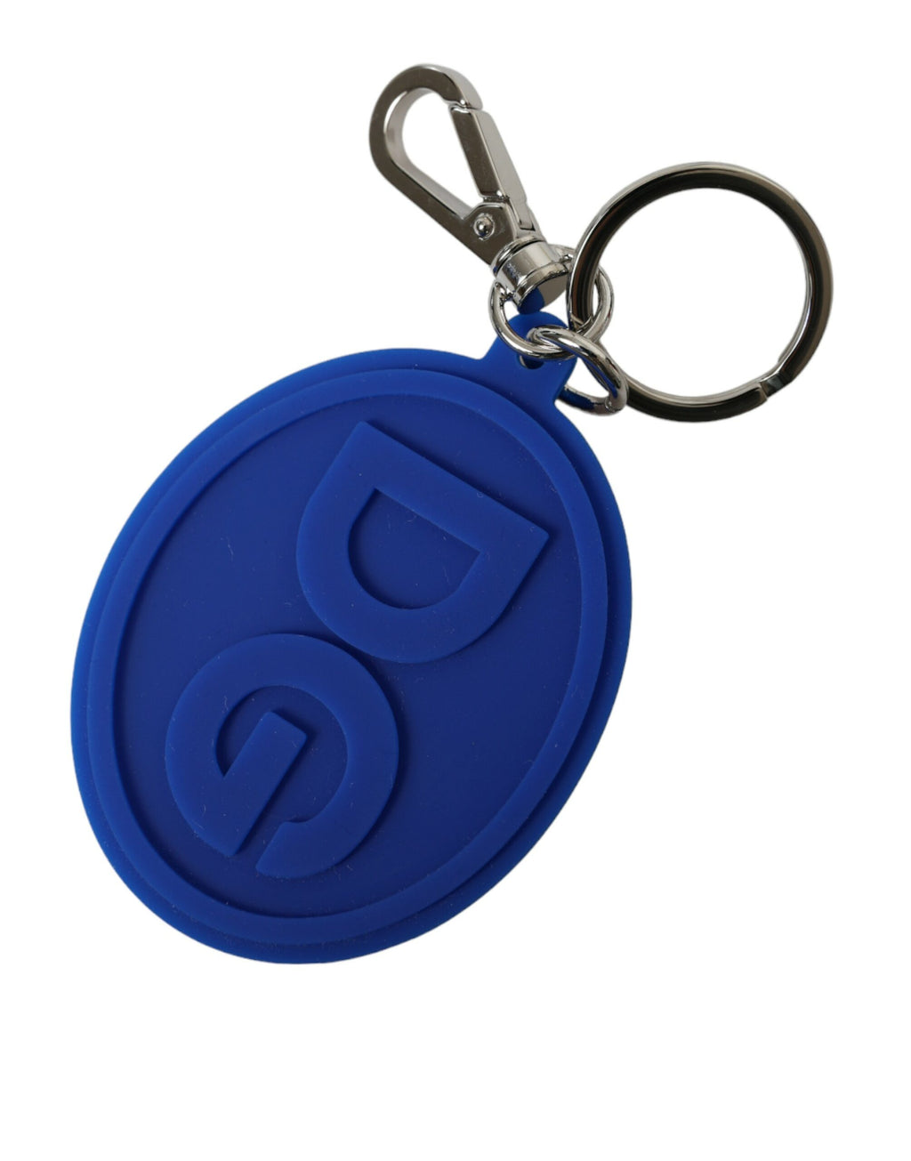 Dolce & Gabbana | Blue Rubber DG Logo Silver Brass Metal Keyring Keychain