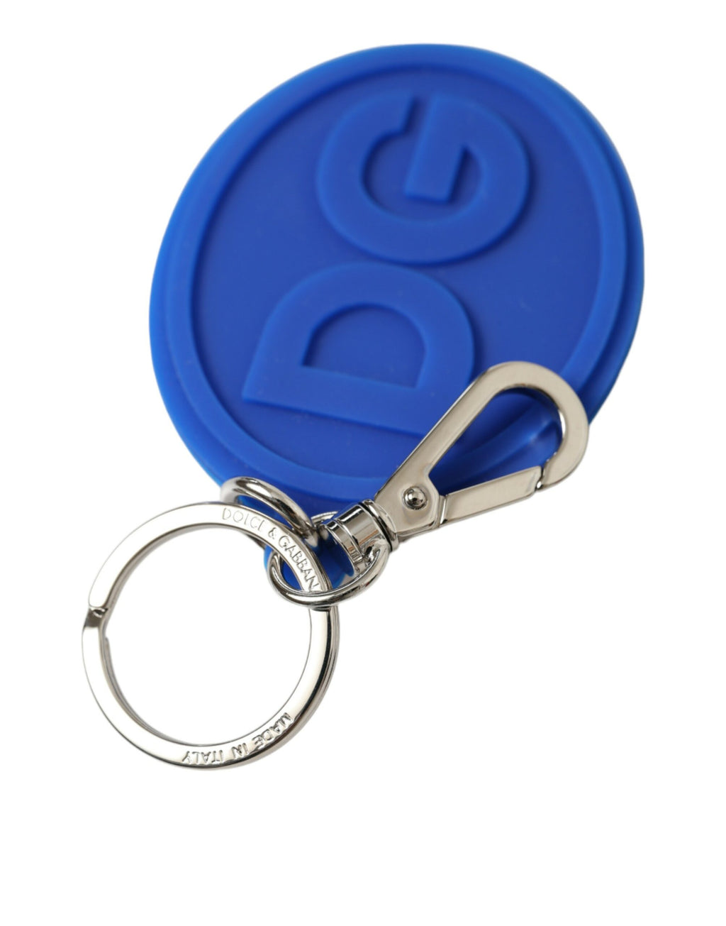 Dolce & Gabbana | Blue Rubber DG Logo Silver Brass Metal Keyring Keychain
