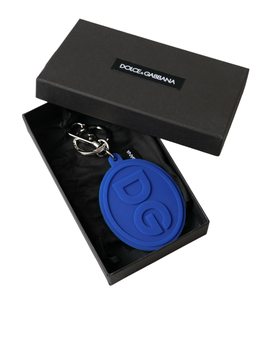 Dolce & Gabbana | Blue Rubber DG Logo Silver Brass Metal Keyring Keychain