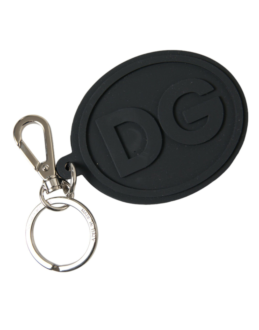Dolce & Gabbana | Black Rubber DG Logo Silver Brass Metal Keyring Keychain