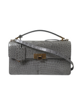 ELEGANT WHISPERS Balenciaga gray alligator leather medium shoulder bag with gold-tone hardware and magnet closure.