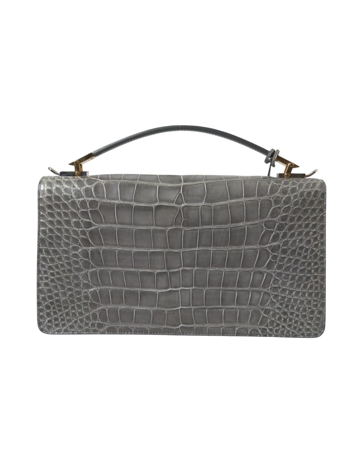 ELEGANT WHISPERS Balenciaga gray alligator leather medium shoulder bag with top handle and magnetic closure