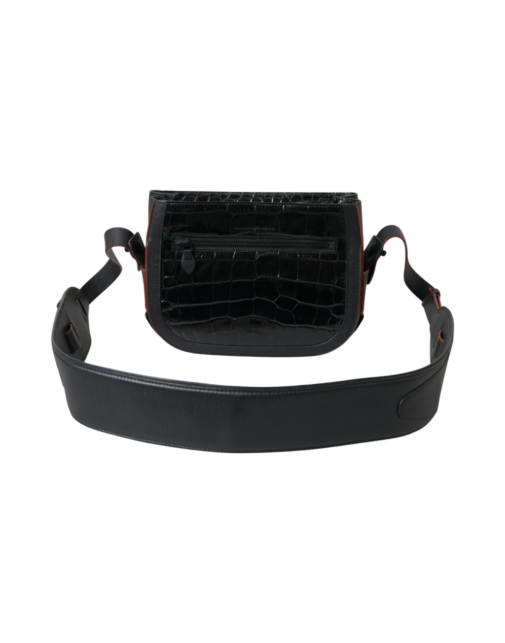 ELEGANT WHISPERS Balenciaga black crocodile embossed leather camera bag with wide shoulder strap and zip pocket