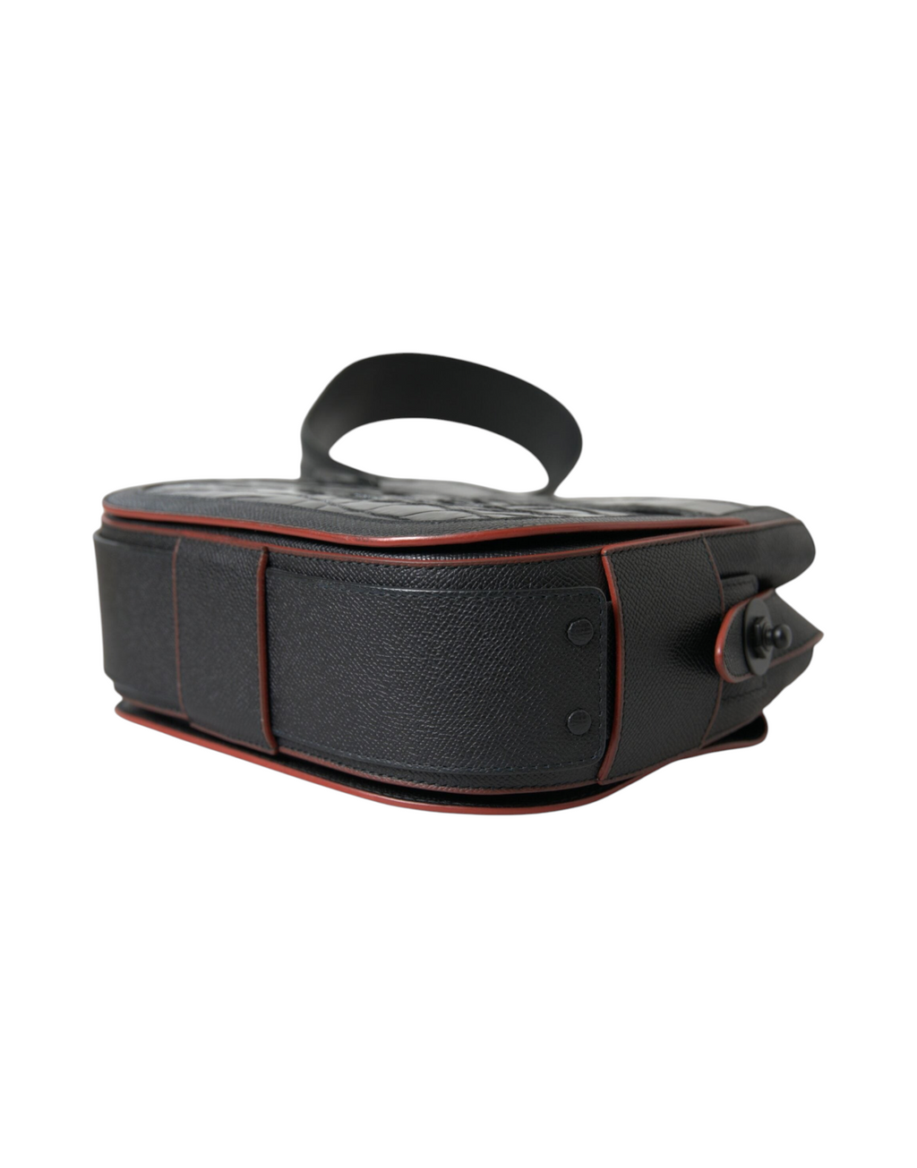 ELEGANT WHISPERS Balenciaga black crocodile-embossed leather camera bag with red piping and shoulder strap