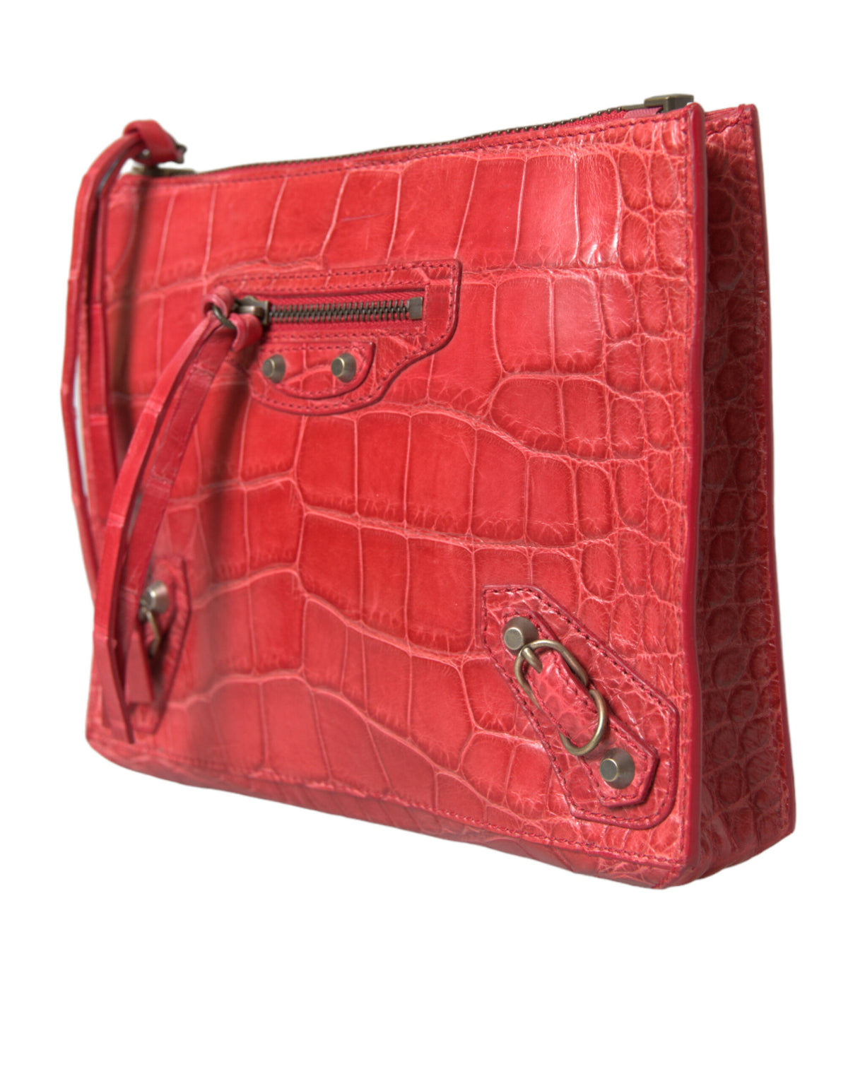 Balenciaga | Red Exotic Skin Leather Classic Pouch Purse Wristlet Bag