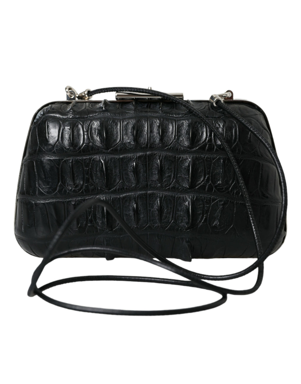 Balenciaga | Black Exotic Skin Leather Shoulder Crossbody Box Clutch Bag